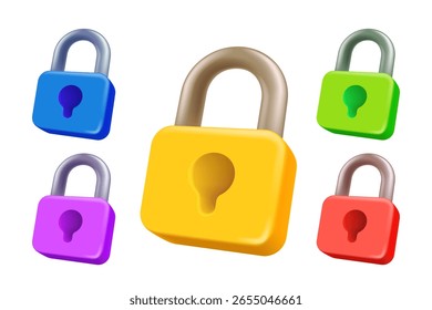 Padlock color set, collection objects icons. Vector Illustration