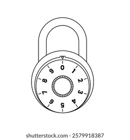 Padlock Combination Outline Icon Illustration on White Background