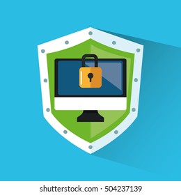Padlock and computer inside shield design