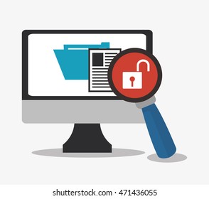 padlock computer lupe file cyber security system technology icon. Flat design. Vector illustration