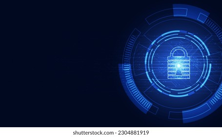 padlock concept cyber security protection cyber attack network anti virus spam malware on blue background futuristic beautiful