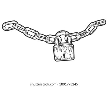 Padlock connected the chain. Sketch scratch board imitation.