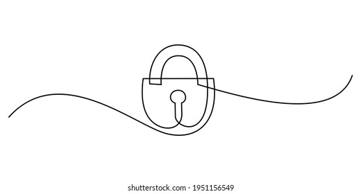 Padlock in continuous line art drawing style. Portable lock with  keyhole minimalist black linear sketch isolated on white background. Vector illustration