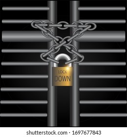 Padlock ,Corona virus COVID-19 Lock down symbol. Corona virus pandemic puts countries on lock down. fence.