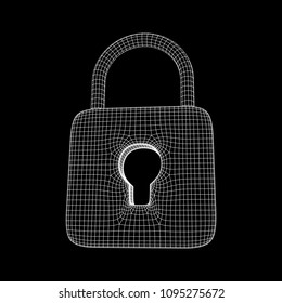 Padlock cyber security concept. Lock symbol from lines and squares, point connecting network. Wireframe low poly mesh vector illustration