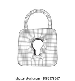 Padlock cyber security concept. Lock symbol from lines and squares, point connecting network. Wireframe low poly mesh vector illustration