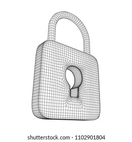 Padlock cyber security concept. Lock symbol from lines and squares, point connecting network. Wireframe low poly mesh vector illustration