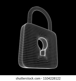 Padlock cyber security concept. Lock symbol from lines and squares, point connecting network. Wireframe low poly mesh vector illustration