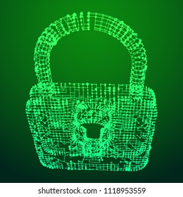 Padlock cyber security concept. Lock symbol from lines and dots, point connecting network. Wireframe low poly mesh vector illustration