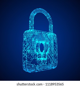 Padlock Cyber Security Concept. Lock Symbol From Lines And Dots, Point Connecting Network. Wireframe Low Poly Mesh Vector Illustration