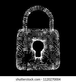 Padlock cyber security concept. Lock symbol from lines and dots, point connecting network. Wireframe low poly mesh vector illustration