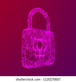 Padlock cyber security concept. Lock symbol from lines and dots, point connecting network. Wireframe low poly mesh vector illustration