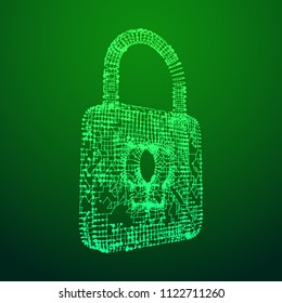 Padlock cyber security concept. Lock symbol from lines and dots, point connecting network. Wireframe low poly mesh vector illustration
