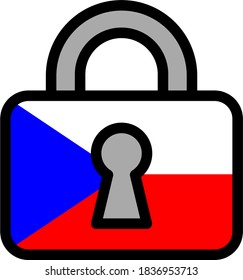 A padlock with a Czech flag which is locked due to various reasons like a lockdown of the country