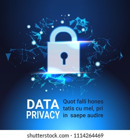 padlock data protection privacy concept. GDPR. Cyber security network background. shielding personal information. internet technology networking connection