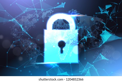 padlock data protection privacy concept. GDPR. Cyber security network background. shielding personal information. internet technology networking connection vector illustration