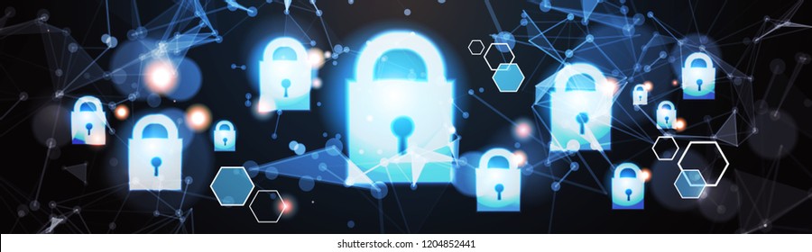 Concepto de privacidad de protección de datos de candado. RGPD. Fondo de red de seguridad cibernética. blindaje de información personal. conexión de red de tecnología de Internet Ilustración vectorial de Anuncio de espacio digital