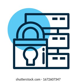 padlock with database, line style icon vector illustration design