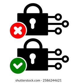 Padlock digital black icon. Computer security icon clip art isolated in white background. Secure capabilities explanation. Cyber technology symbol modern