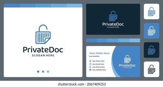 padlock and document design logo with line model. premium vector. business card