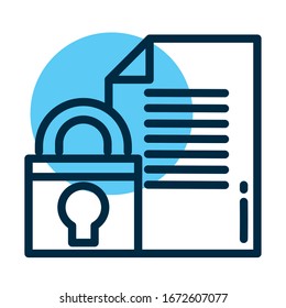 padlock with document, line style icon vector illustration design
