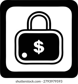 Padlock with dollar sign icon. Signifies financial security, online banking, money protection, and secure transactions. Safety concept illustration.
