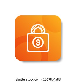 padlock with dollar sign round icon in outline / line and stripes style with colorful smooth gradient background, suitable for mobile and web UI, app button,  infographic, etc