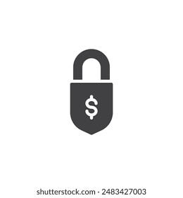 Padlock with a dollar sign vector icon. filled flat sign for mobile concept and web design. Financial Security glyph icon. Symbol, logo illustration. Vector graphics