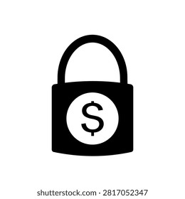 Padlock with dollar sign vector icon representing financial security, safe banking, and money protection.