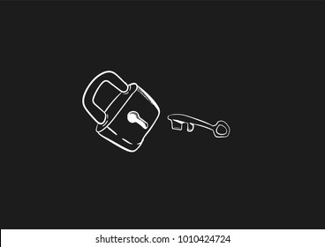 padlock doodle flat black icon vector