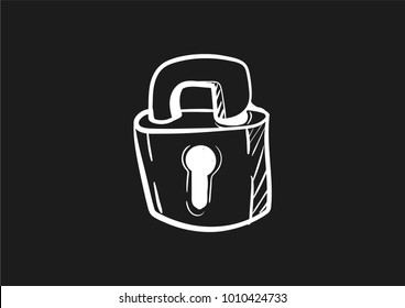 padlock doodle flat black icon vector