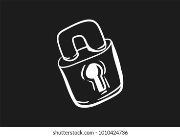 padlock doodle flat black icon vector