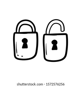 padlock doodle icon vector hand drawing 