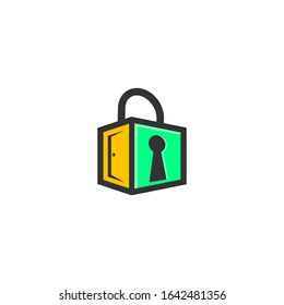 padlock and door logo design emblem vector illustration logo template