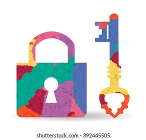 padlock drawn painted icon vector