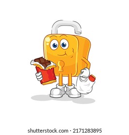 the padlock eat chocolate mascot. cartoon vector