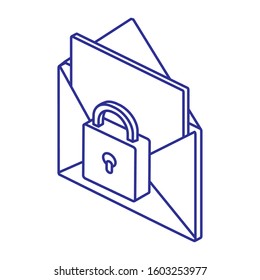 Padlock and envelope design of Security lock access door house safe safety and protection theme Vector illustration