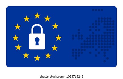 padlock with europe union flag and dotted map, gdpr compliant concept