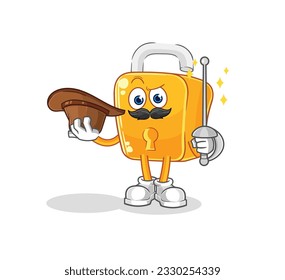 the padlock fencer character. cartoon mascot vector