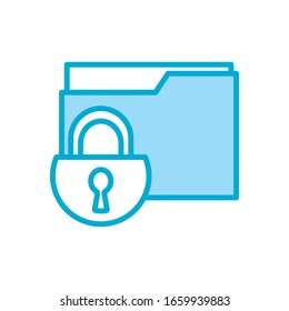 Padlock y línea de archivos y estilo de relleno diseño de icono de advertencia del sistema de seguridad protección de peligro alerta web y tema seguro Ilustración del vector