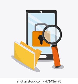 padlock file smartphone lupe cyber security system technology icon. Flat design. Vector illustration