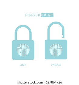Padlock with fingerprint touch ID. Lock and unlock. Concept password, blocking, security. Vector illustration.