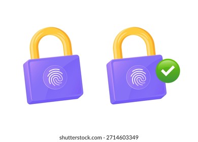 padlock with a fingerprint unlock vector illustration set on isolated background