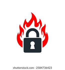 padlock with fire logo vector illustration template design