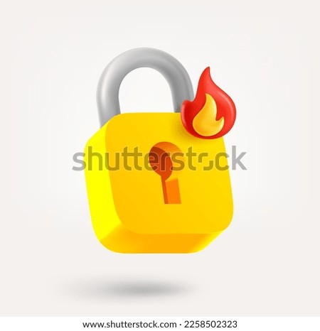 Padlock with flame symbol. 3d vector icon isolated on white background