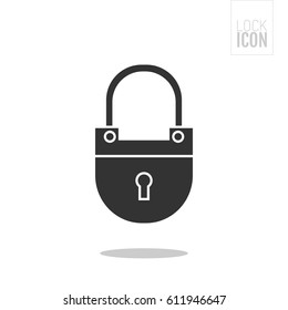 Padlock. Flat black icon of lock isolated on white background. Object of safety, protection.