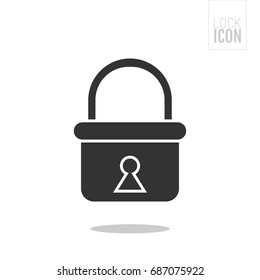 Padlock. Flat black icon of lock isolated on white background. Object of safety, protection.