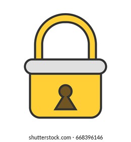 Padlock. Flat colored icon of lock isolated on white background. Object of safety, protection.
