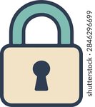 Padlock flat vector icon in retro coral and teal colors