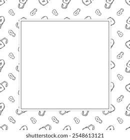 quadro de cadeado. quadro quadrado de cadeado de doodle. plano de fundo do quadro de cadeado desenhado à mão. plano de fundo de cadeado